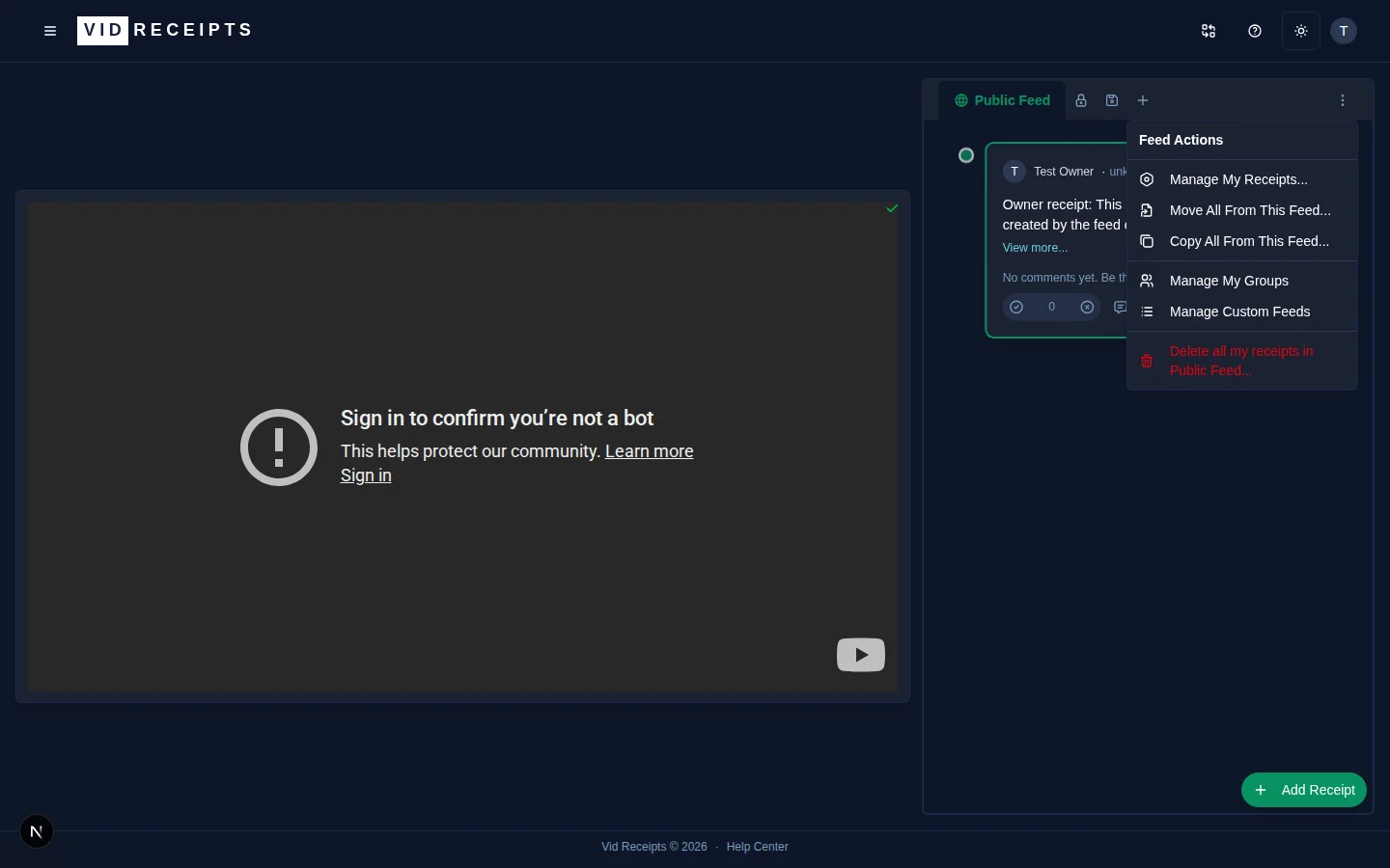 A video page showing the feed interface where you manage feeds