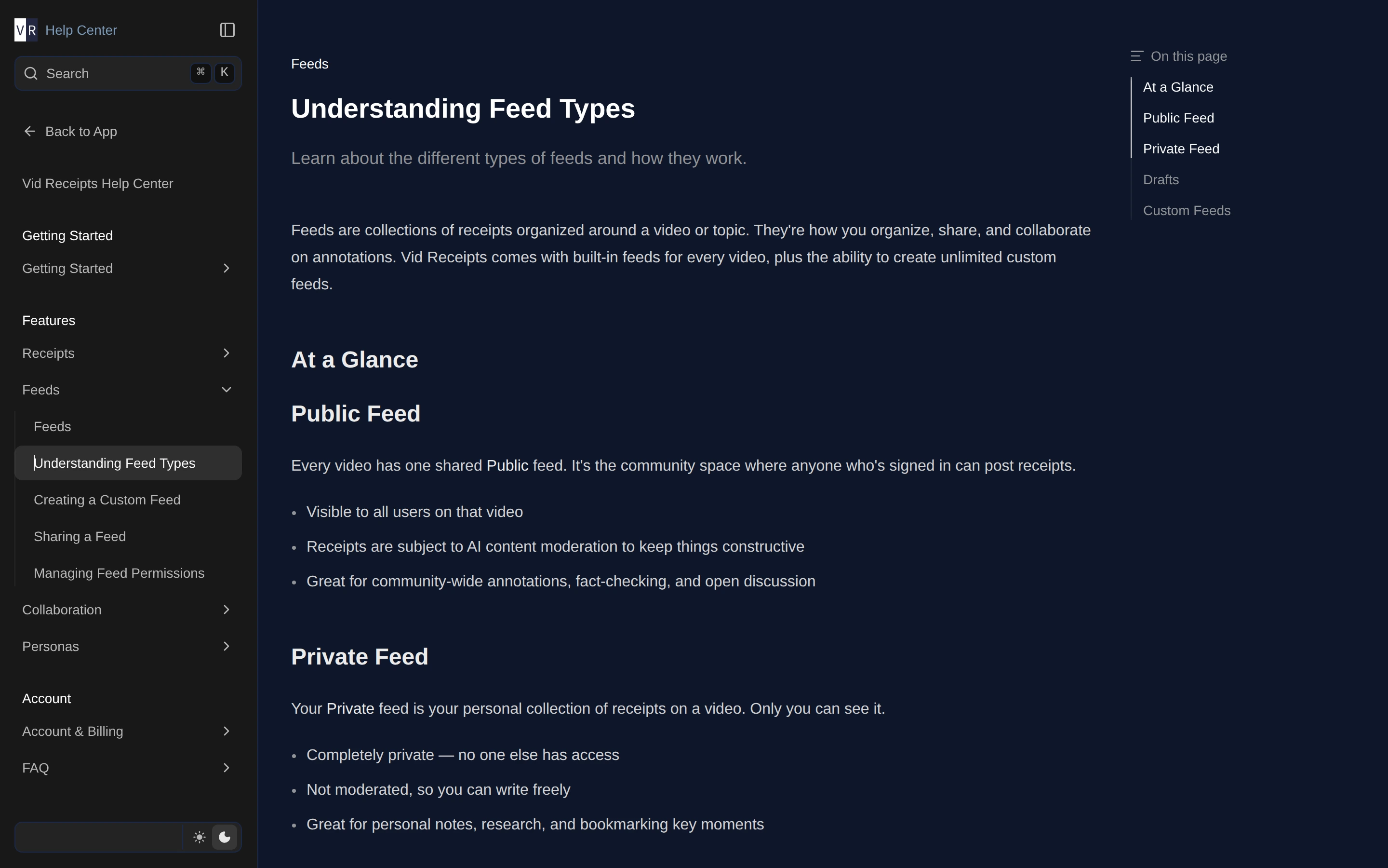 The feed types interactive component showing all feed types